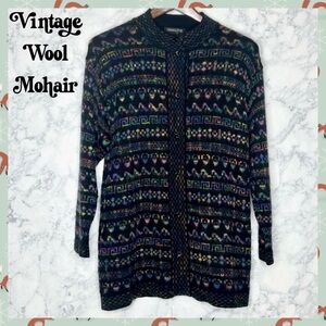 Country Shop 80s Mohair Wool Cardigan Intarsia Knit Made in Italy Unisex Small